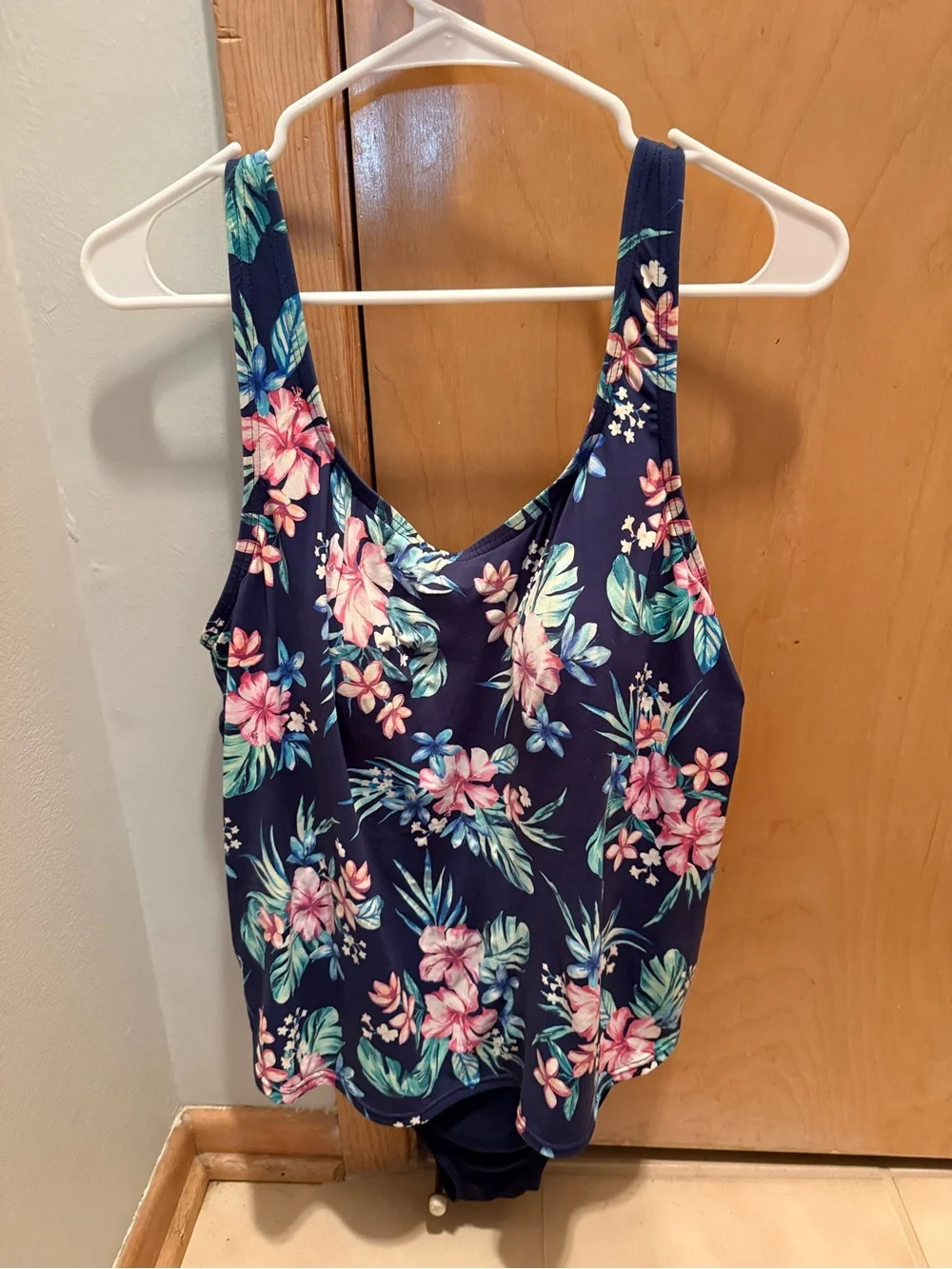 Lands' End Navy Tropical Floral One-Piece Swimsuit